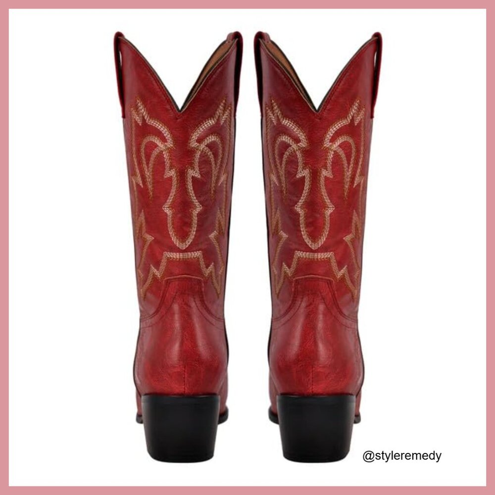 Faux Leather Western Boots with Embroidered Design, Pointed Toe - Picture 6 of 7